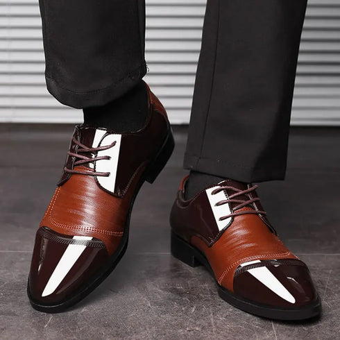 Elegant Breathable Leather Oxfords for Men - Stylish Formal Dress Shoes Perfect for Office, Parties, and Weddings with Comfortable Rubber Outsole and Lace-up Closure